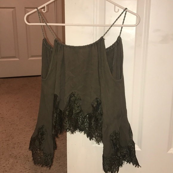 Long sleeve, army green, off the shoulder top - Picture 2 of 2